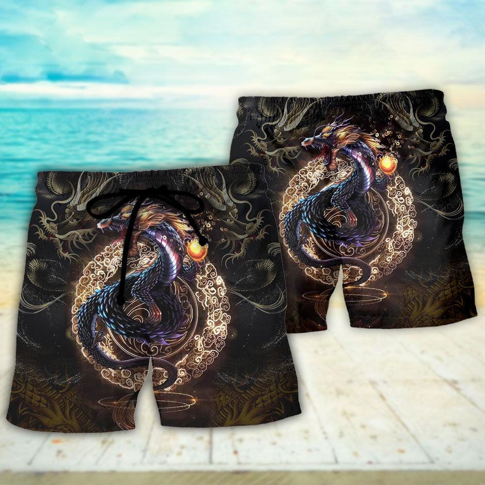Golden Dragon Asian Myth Fantasy Art – Beach Short