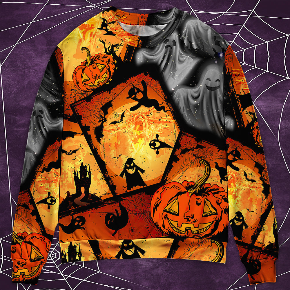 Halloween Ghost Pumpkin Night Art – Sweater - Ugly Christmas Sweater