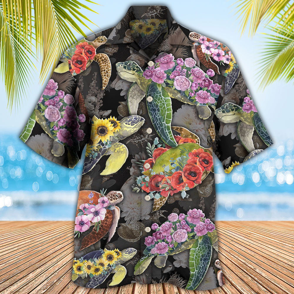 Turtle And Flowers Tropical Nature - Hawaiian Shirt
