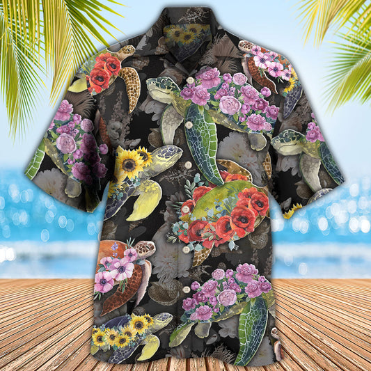 Turtle And Flowers Tropical Nature - Hawaiian Shirt