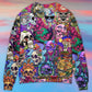 Hippie Mushroom And Skull Colorful Art – Sweater - Ugly Christmas Sweater