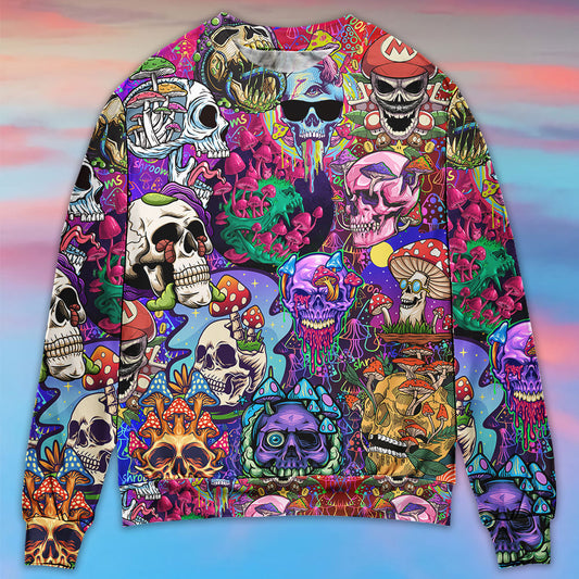 Hippie Mushroom And Skull Colorful Art – Sweater - Ugly Christmas Sweater