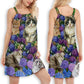 Lovely Cat Purple Flowers – Women's Summer Sleeveless V-Neck Camisole Dress