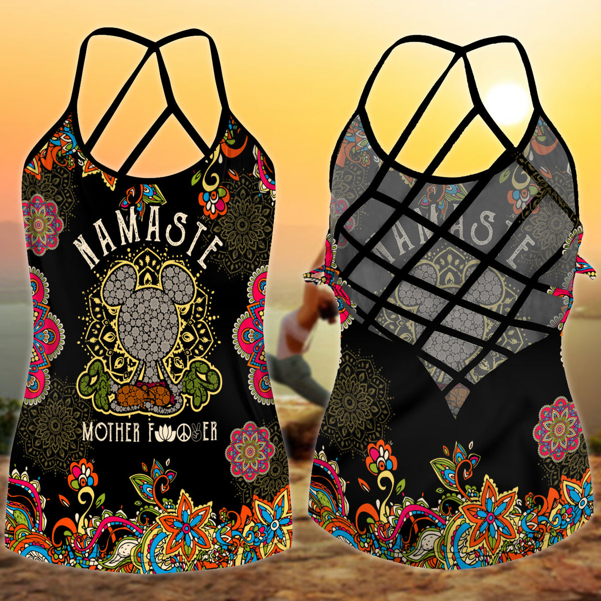 Yoga Mouse Mandala Bold Humor - Hollow Tank Top