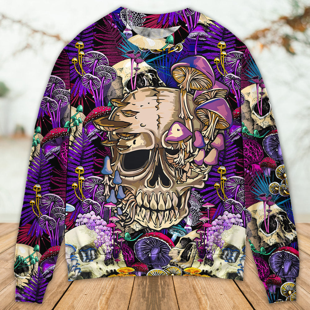 Bright Magic Mushroom Skull Art – Sweater - Ugly Christmas Sweater