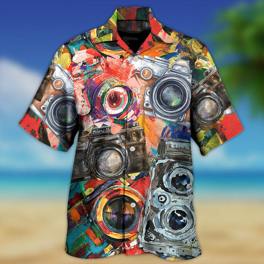 Colorful Retro Camera Artistic Design – Hawaiian Shirt