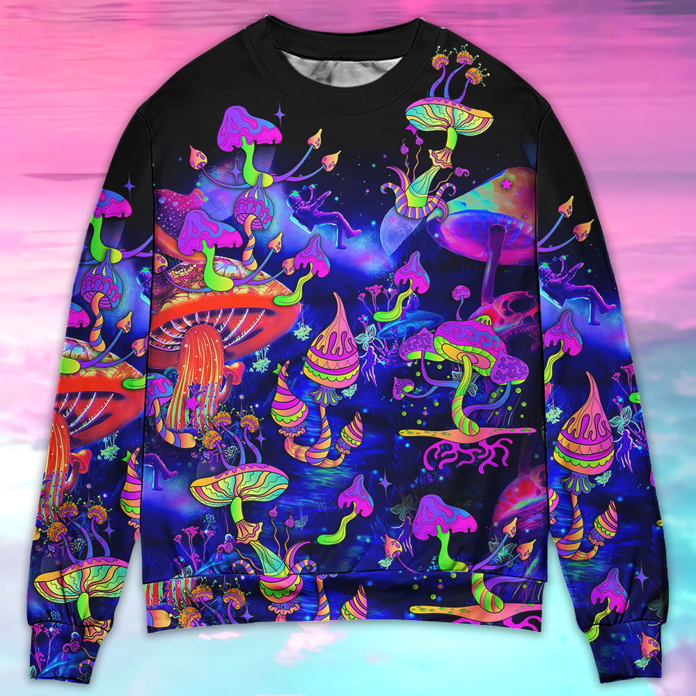 Hippie Mushroom Galaxy Neon Art – Sweater - Ugly Christmas Sweater