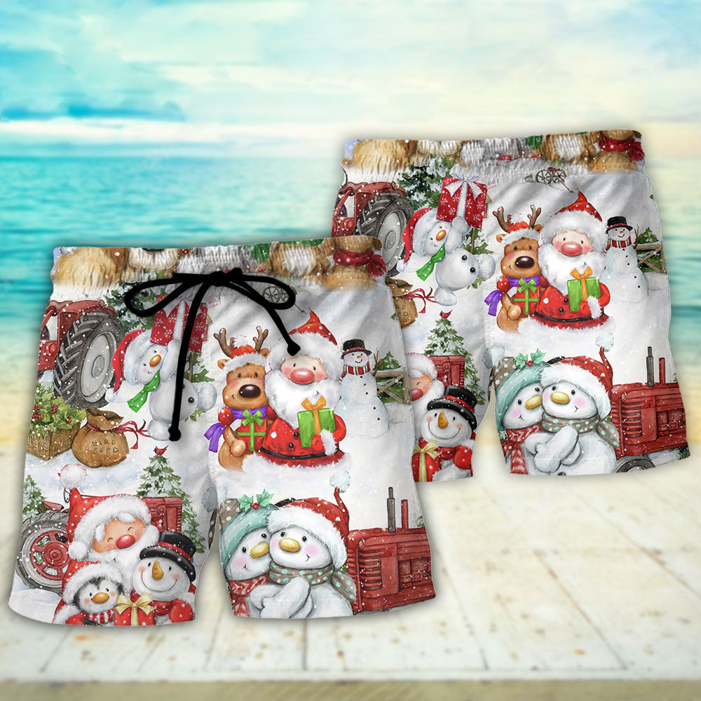 Santa And Snowman Christmas Together – Beach Short