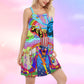 Hippie Patriotic Independence Style – Women's Summer Sleeveless V-Neck Camisole Dress