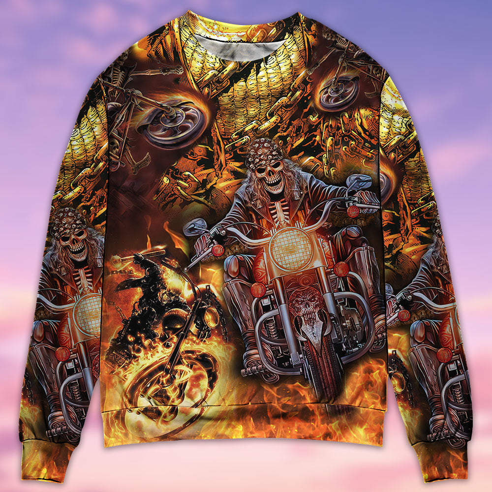 Skull Motorcycle Racing Fire Style – Sweater - Ugly Christmas Sweater