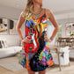 Galaxy Guitar Colorful Background – Women's Summer Sleeveless V-Neck Camisole Dress