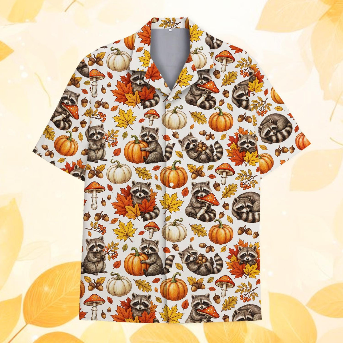 Autumn Raccoon Pumpkin Mushroom Harvest – Hawaiian Shirt