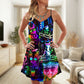 Cool DJ Cat Life – Women's Summer Sleeveless V-Neck Camisole Dress