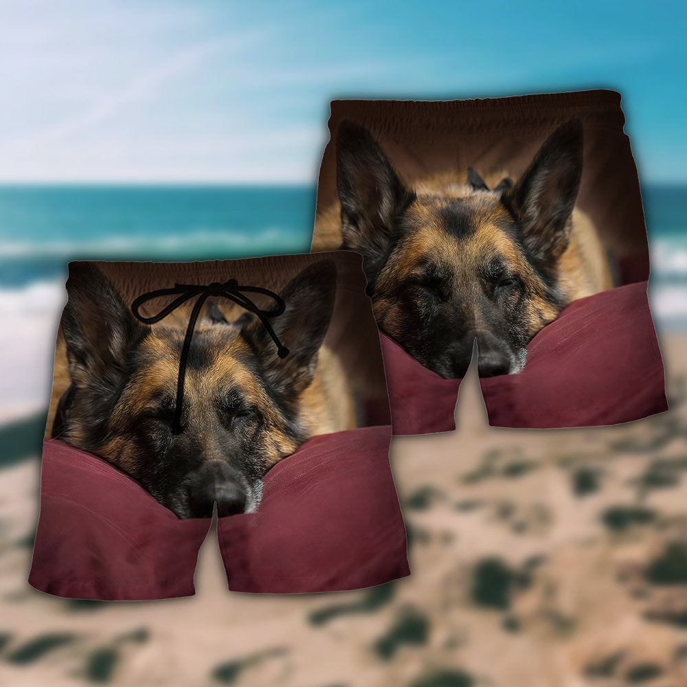 Sleepy German Shepherd Funny Dog Quote - Beach Short