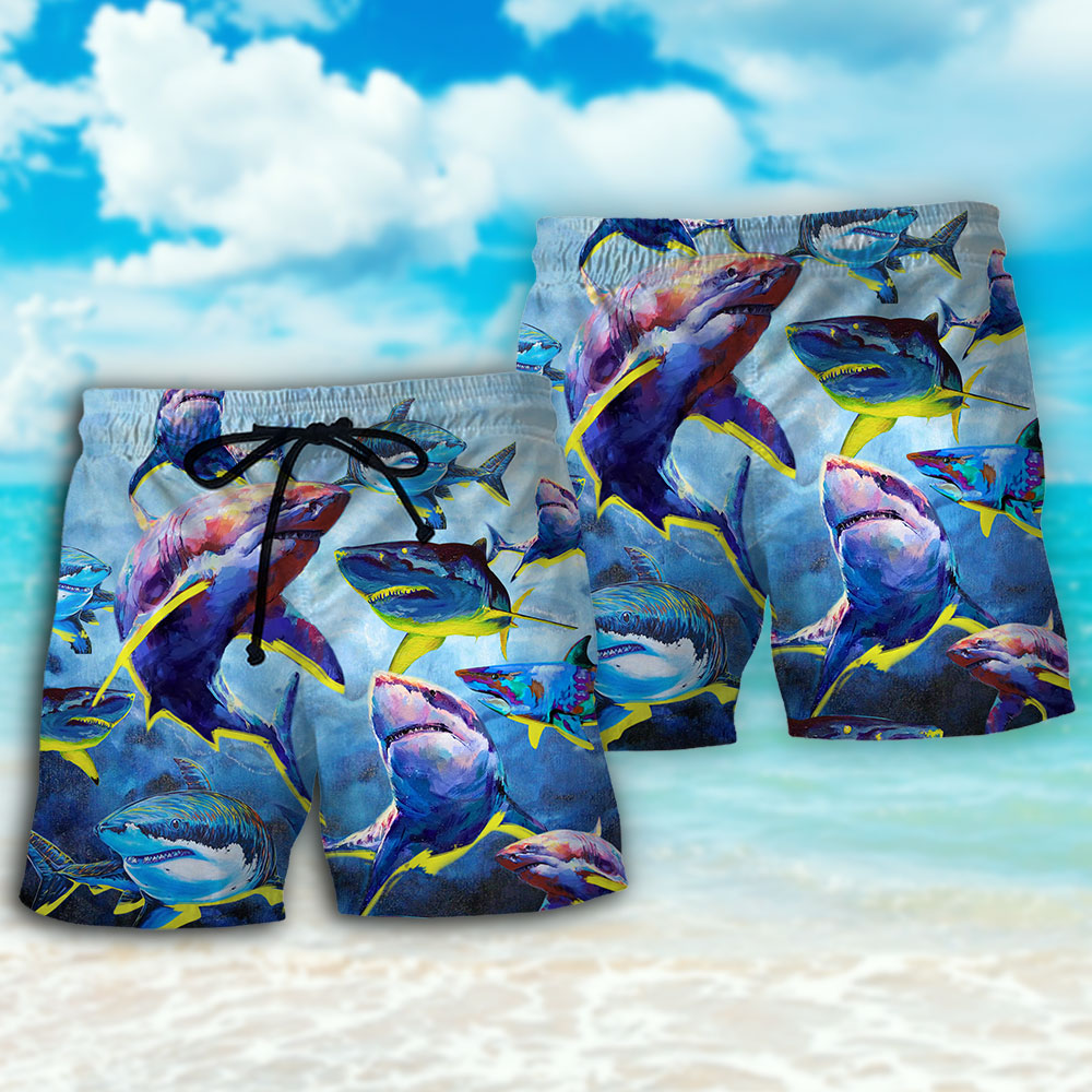 Shark Family Ocean Light Art – Beach Short