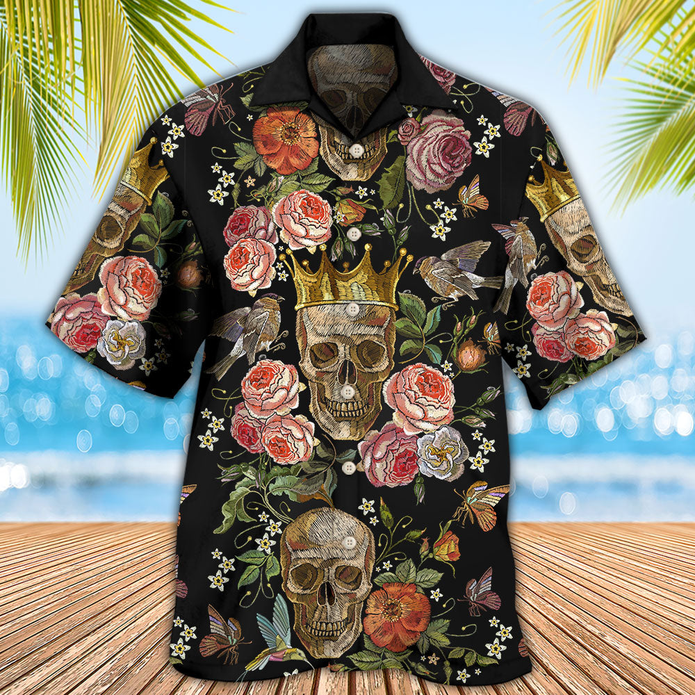 Skull And Flowers Dark Floral Art – Hawaiian Shirt