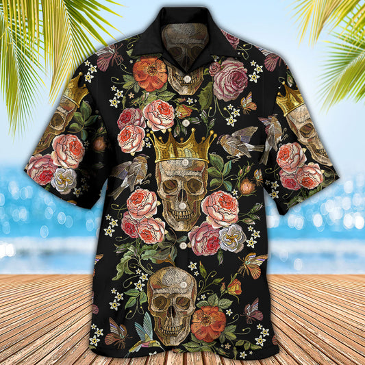 Skull And Flowers Dark Floral Art – Hawaiian Shirt
