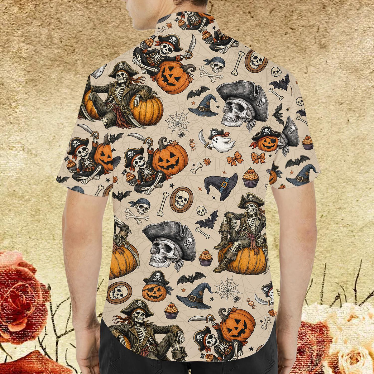 Pirate Skull Skeleton Pumpkin Spooky Halloween – Hawaiian Shirt