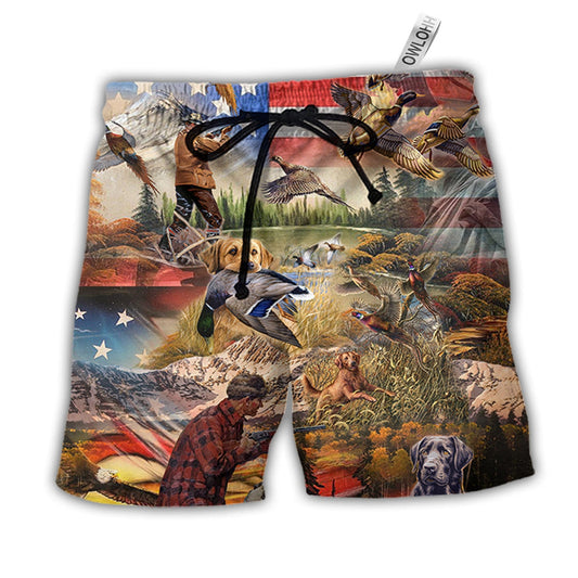 Beach Short / Adults / S Hunting Independence Day Mallard Duck - Beach Short - Owls Matrix LTD