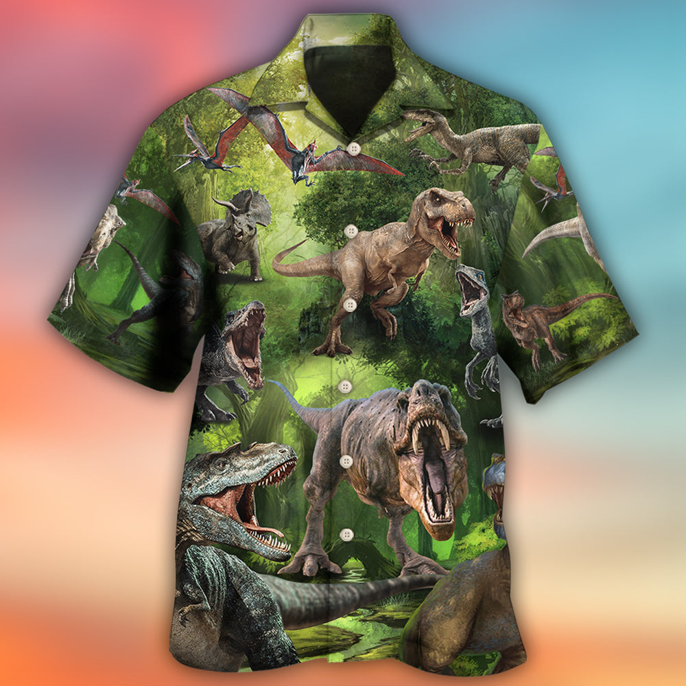 Cool Dinosaur In Forest Art – Hawaiian Shirt