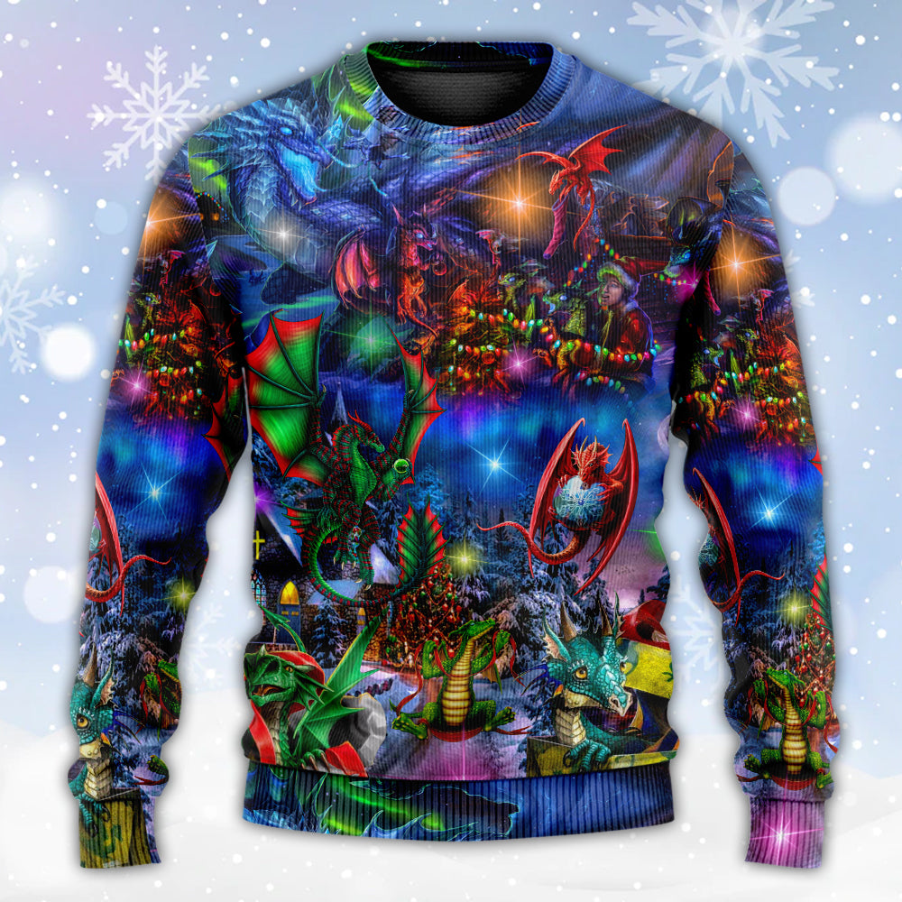 Christmas Dragon Light Fantasy Art Style – Sweater - Ugly Christmas Sweater