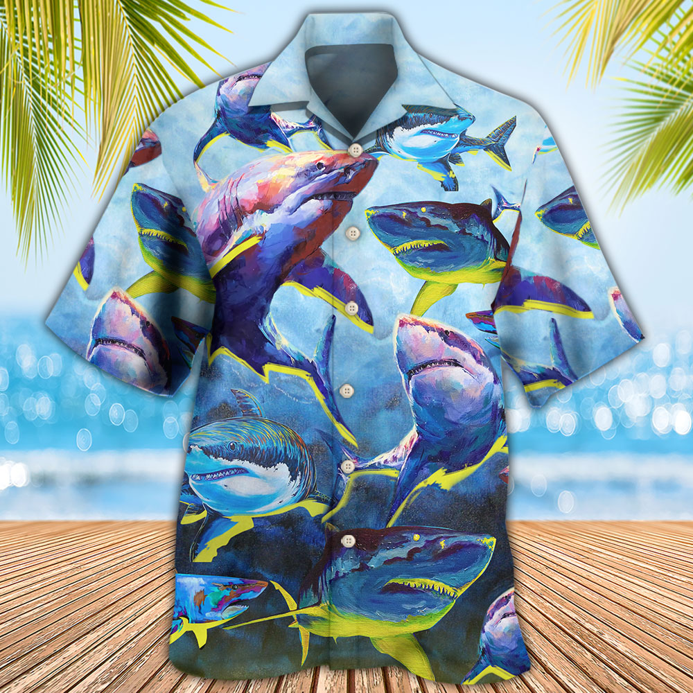 Shark Family Ocean Blue Yellow Glow – Hawaiian Shirt