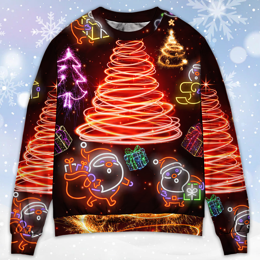 Christmas Funny Santa Red Neon Tree – Sweater - Ugly Christmas Sweater