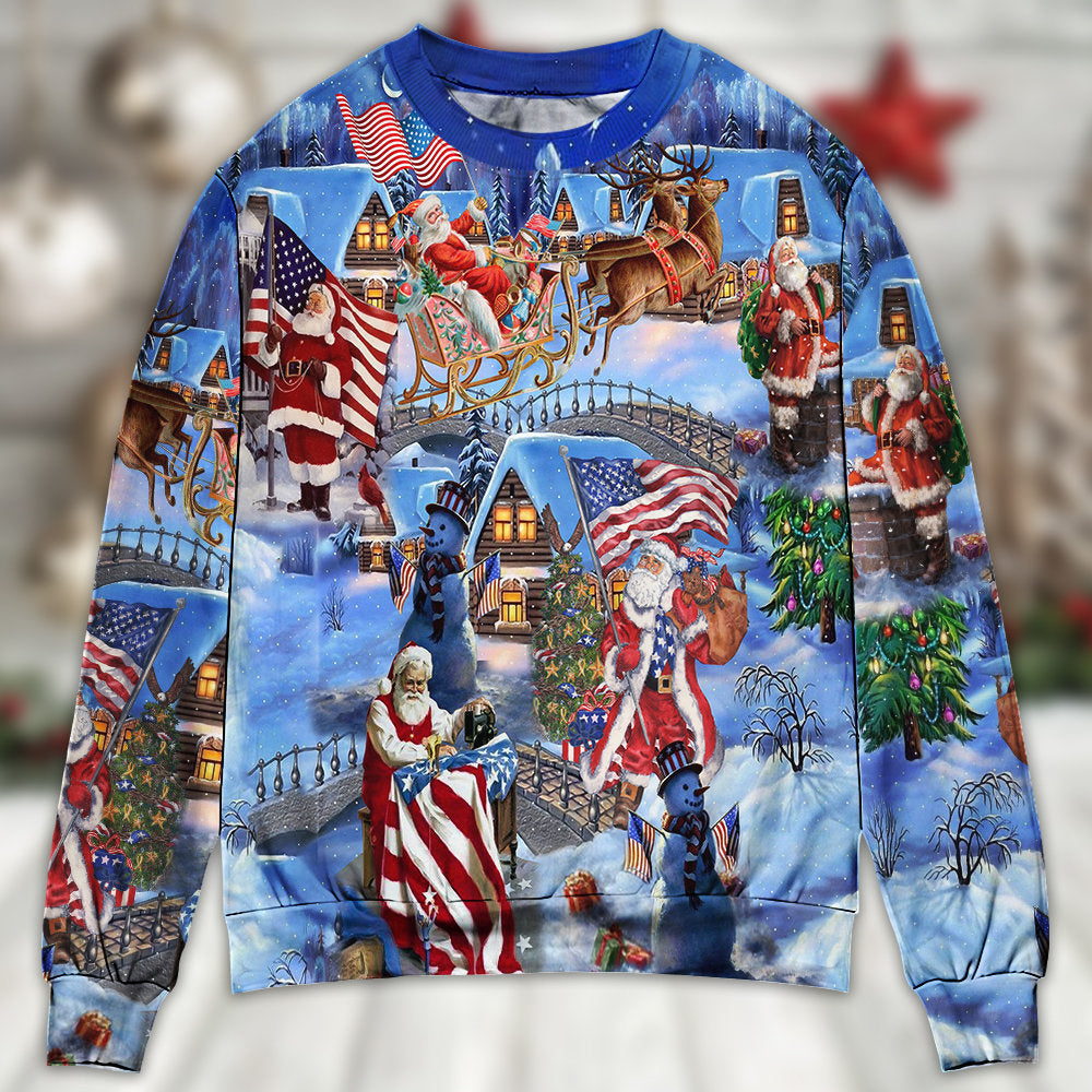 American Patriotic Santa Christmas – Sweater - Ugly Christmas Sweater