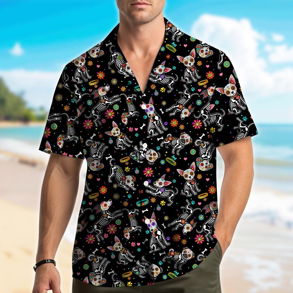 Skeleton Dog Day Of The Dead Sugar Skull – Hawaiian Shirt