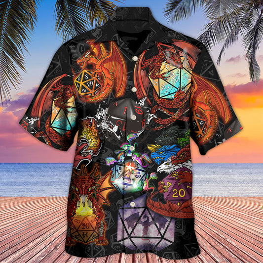 Fantasy D20 Dice And Fire Dragon Art – Hawaiian Shirt
