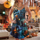 Halloween Skull Pumpkin Night Sky – Women's Summer Sleeveless V-Neck Camisole Dress