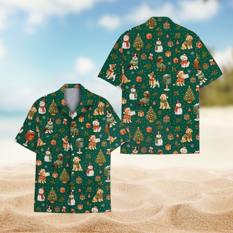 Green Christmas Dog Snowman Holiday Party – Hawaiian Shirt