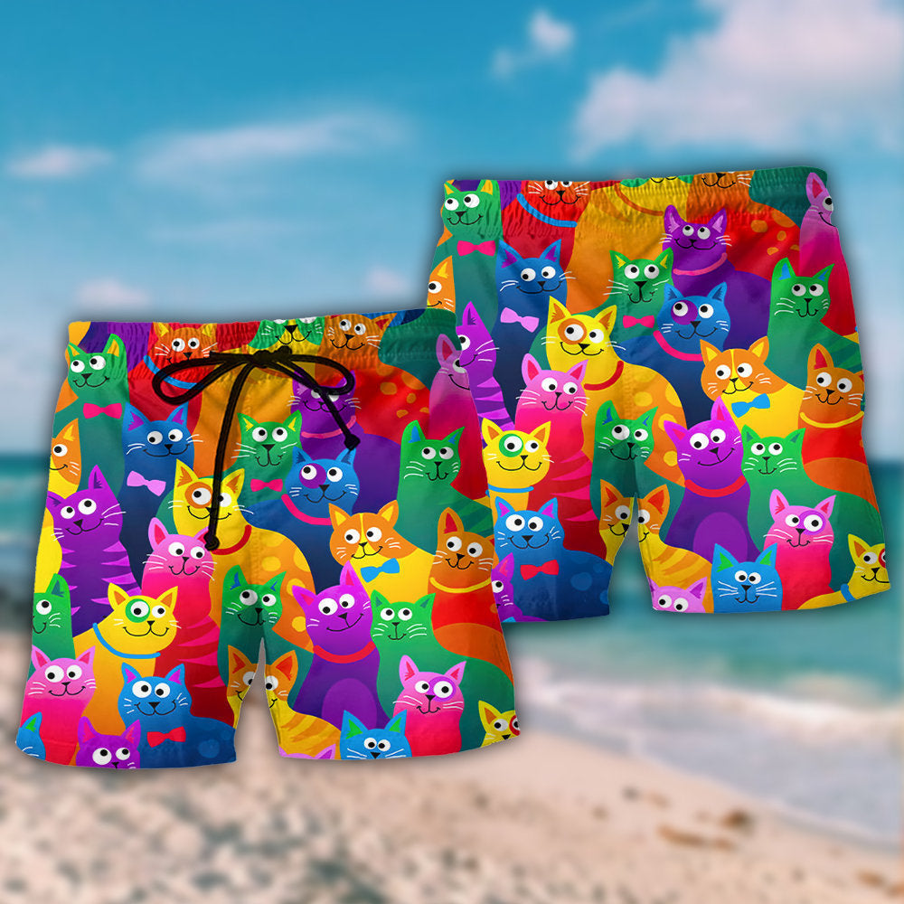 Funny Cat Colorful Playful Art – Beach Short