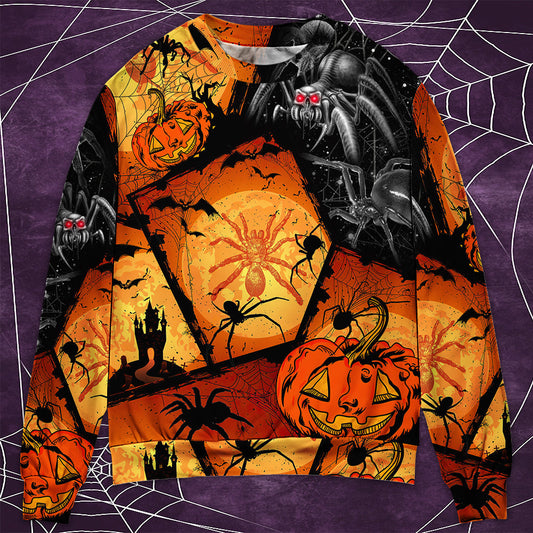 Halloween Spider Pumpkin Night Art – Sweater - Ugly Christmas Sweater