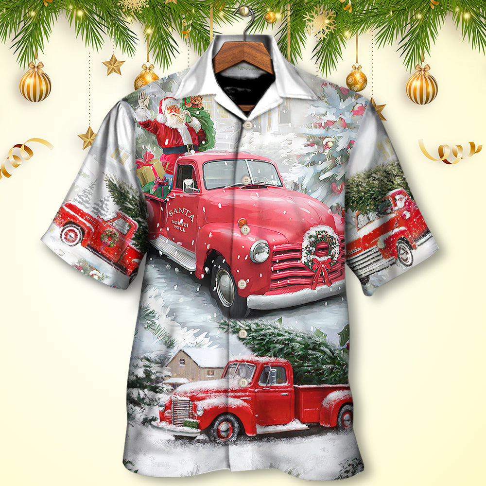 Christmas Santa Red Truck Winter Holiday Art – Hawaiian Shirt