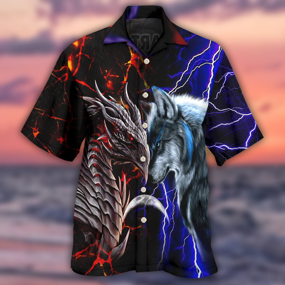 Dragon And Wolf Red Blue Fantasy – Hawaiian Shirt
