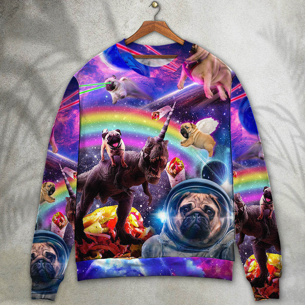 Pug Galaxy Rainbow Dinosaur Art – Sweater - Ugly Christmas Sweater