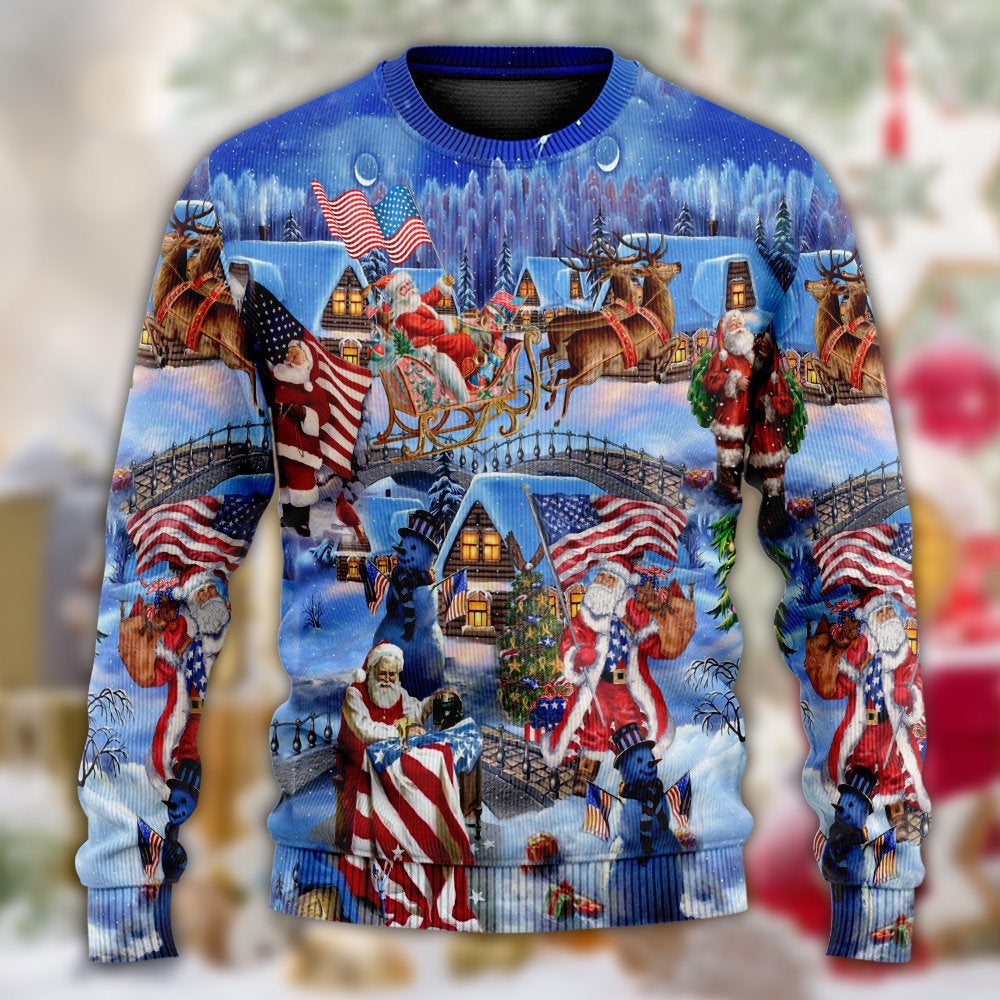 American Patriotic Santa Christmas – Sweater - Ugly Christmas Sweater