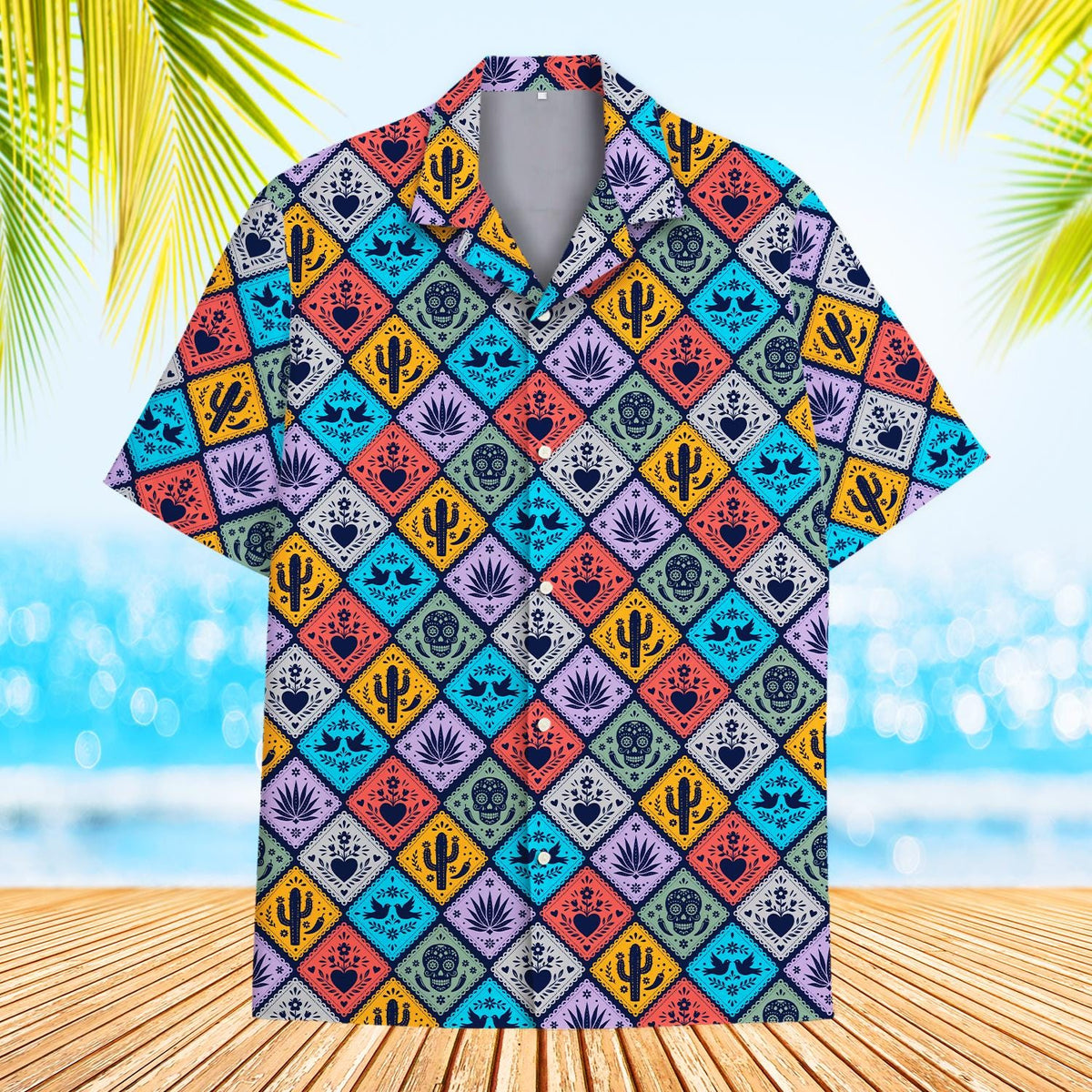 Cactus Skull Folk Art Agave Hearts Birds Fiesta – Hawaiian Shirt