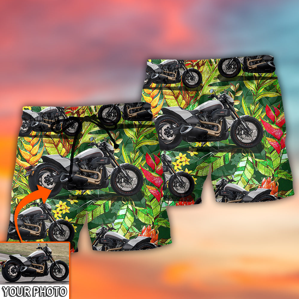 Motorcycle Cool Style Tropical Flower Custom Photo - Beach Short - Owls Matrix LTD