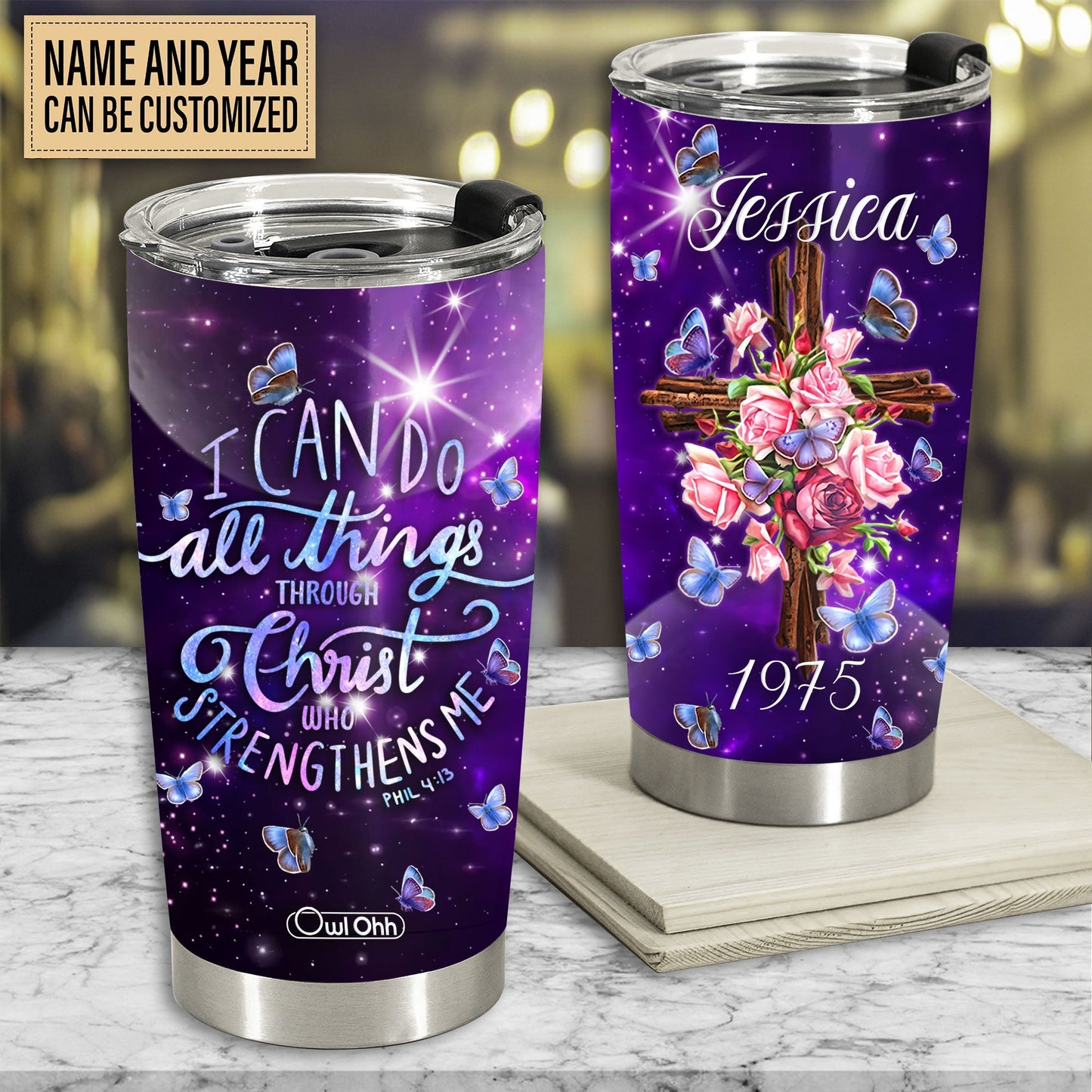 Cross I Can Do Anything Floral And Butterfly Galaxy Art Personalized 20 Oz Tumbler