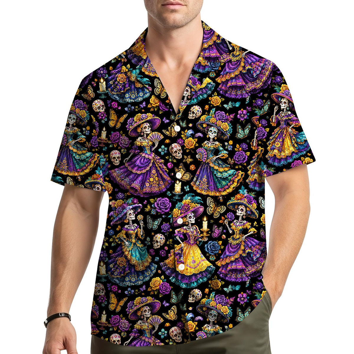 Sugar Skull Gothic Lady Floral Skeleton Halloween – Hawaiian Shirt