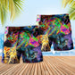 Psychedelic Cat Neon Galaxy Art – Beach Short