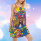 Colorful Hippie Rock Music – Women's Summer Sleeveless V-Neck Camisole Dress
