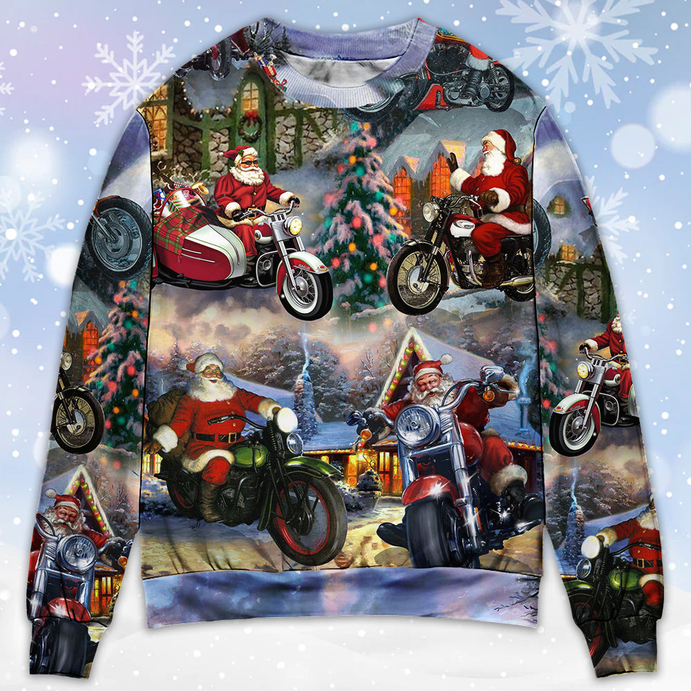 Christmas Santa Motorcycle Holiday Light – Sweater - Ugly Christmas Sweater