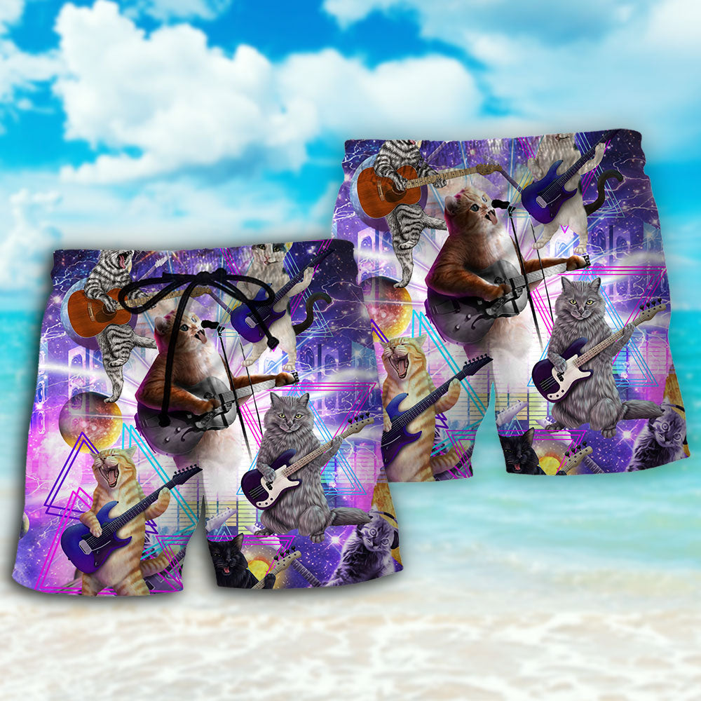 Cat Playing Guitar Galaxy Music – Beach Short