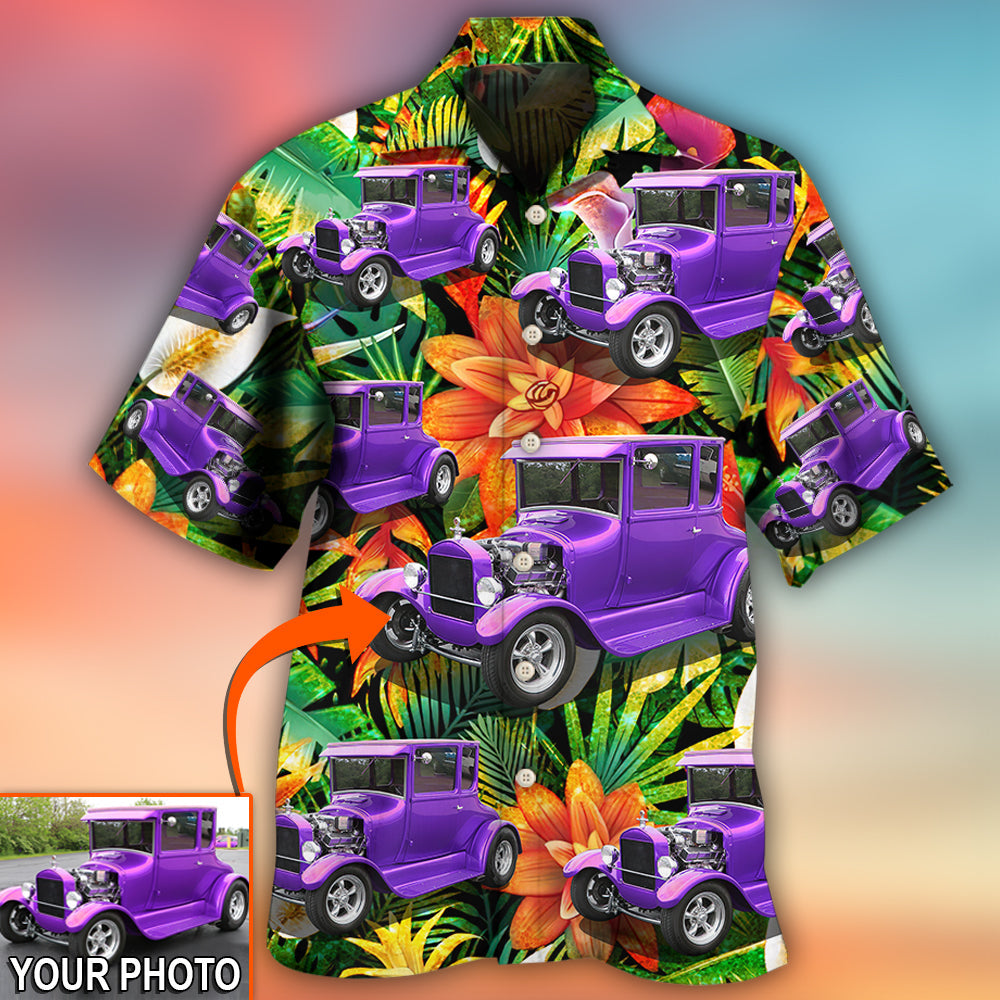 Vintage Car Tropical Flower Custom Photo – Hawaiian Shirt