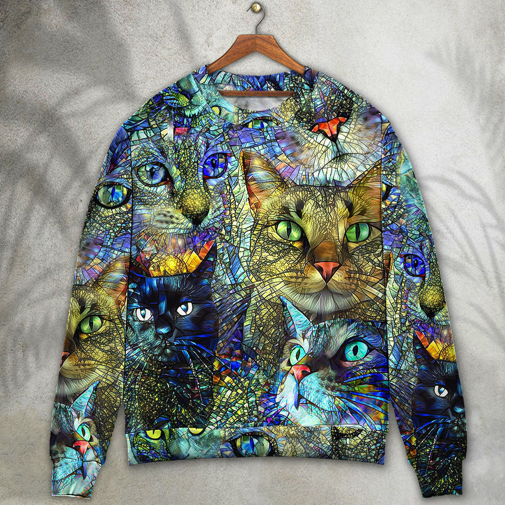 Colorful Cat Art Lover Design – Sweater - Ugly Christmas Sweater