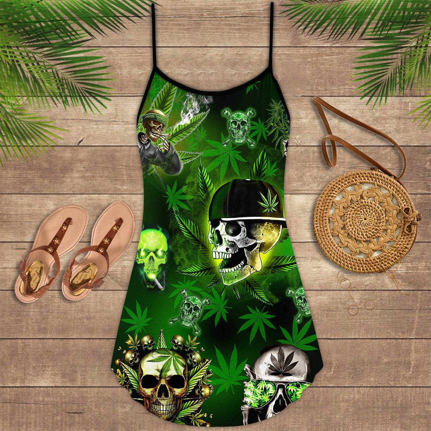 Skull High Spirit Style – Women's Summer Sleeveless V-Neck Camisole Dress