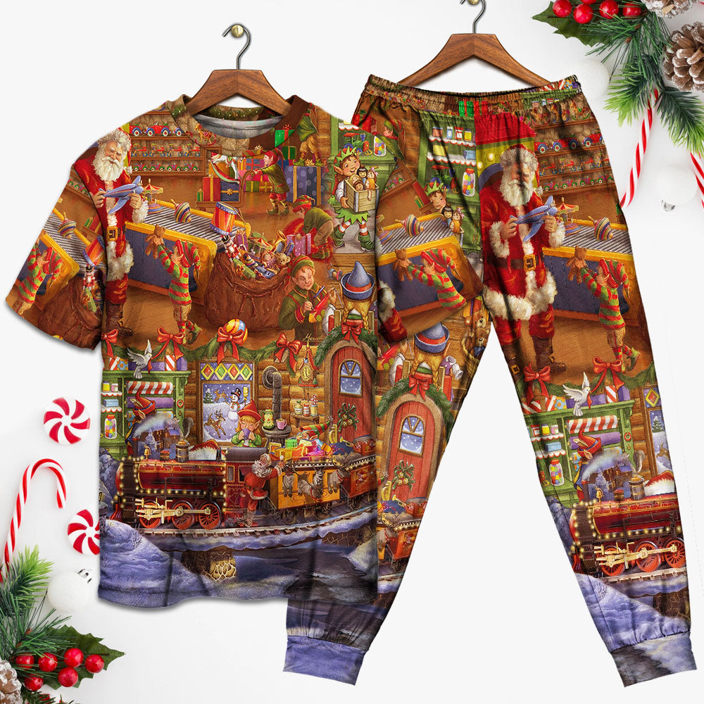 Christmas Santa And Happiness - Pajamas Short Sleeve - Owls Matrix LTD
